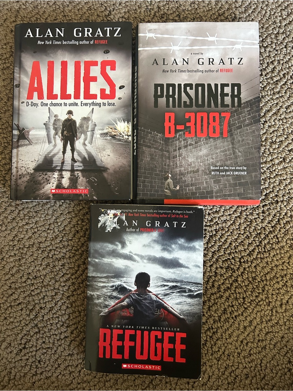 Alan Gratz Books - Lot of 3 (Allies, Prisoner B-3087 and Refugee)